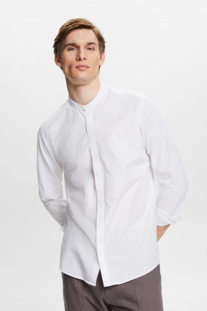 Pánské Košile Esprit Textured Slim Fit With Band Collar Bílé | KES692517