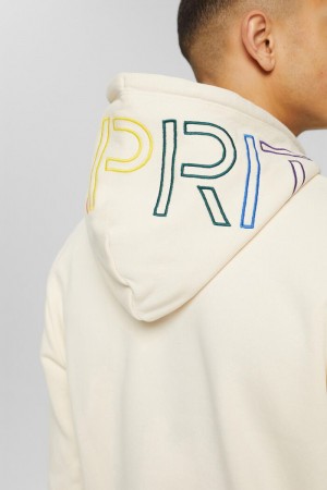 Pánské Mikina s Kapucí Esprit Logo Embroidery,Blended Bavlněné Krém Béžový | EHD204368