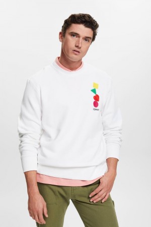 Pánské Mikiny Esprit Embroidered Logo Bílé | VOJ758169