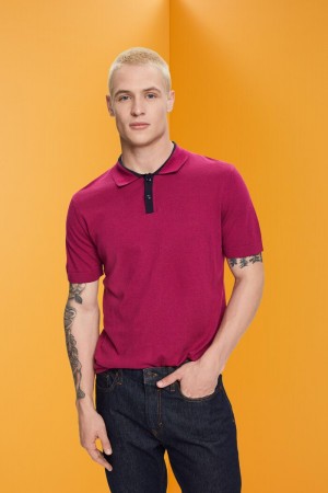 Pánské Polo Triko Esprit Blended Tencel And Sustainable Bavlněné Tmavě Růžové | QFV306147