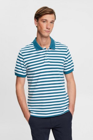 Pánské Polo Triko Esprit Pruhovaný Slim Fit Blankyt | YIP049568