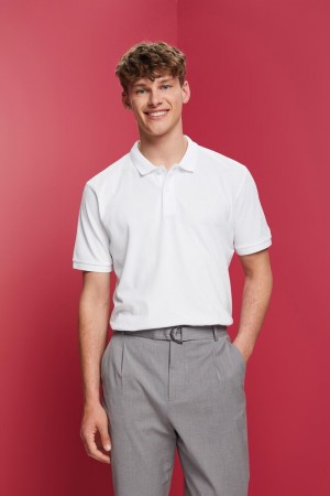 Pánské Polo Triko Esprit Slim Fit Bavlněné Pique Bílé | FOA934826