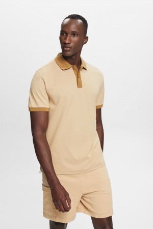 Pánské Polo Triko Esprit Two-tone Piqué Hnědé | OUV043598