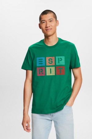 Pánské Tričko Esprit Logo Print Bavlněné Tmavě Zelene | ZEX086473