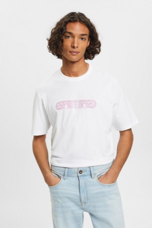 Pánské Tričko Esprit Relaxed Fit With Logo Print Bílé | CNX201975