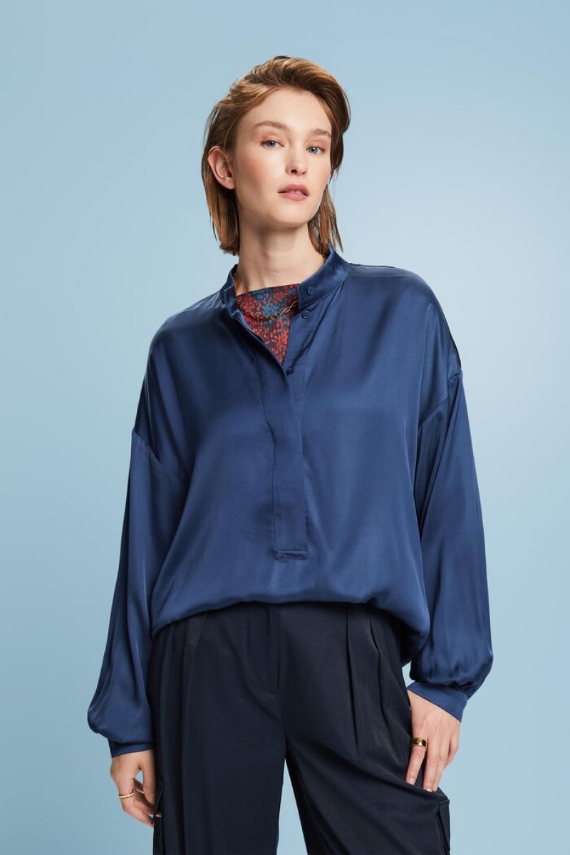 Dámské Blouses Esprit Button Front Satin Šedé Blankyt | VIY374096