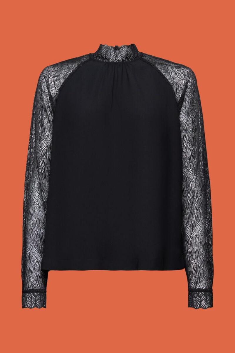 Dámské Blouses Esprit Krajkové Long Sleeve Černé | NJT395471