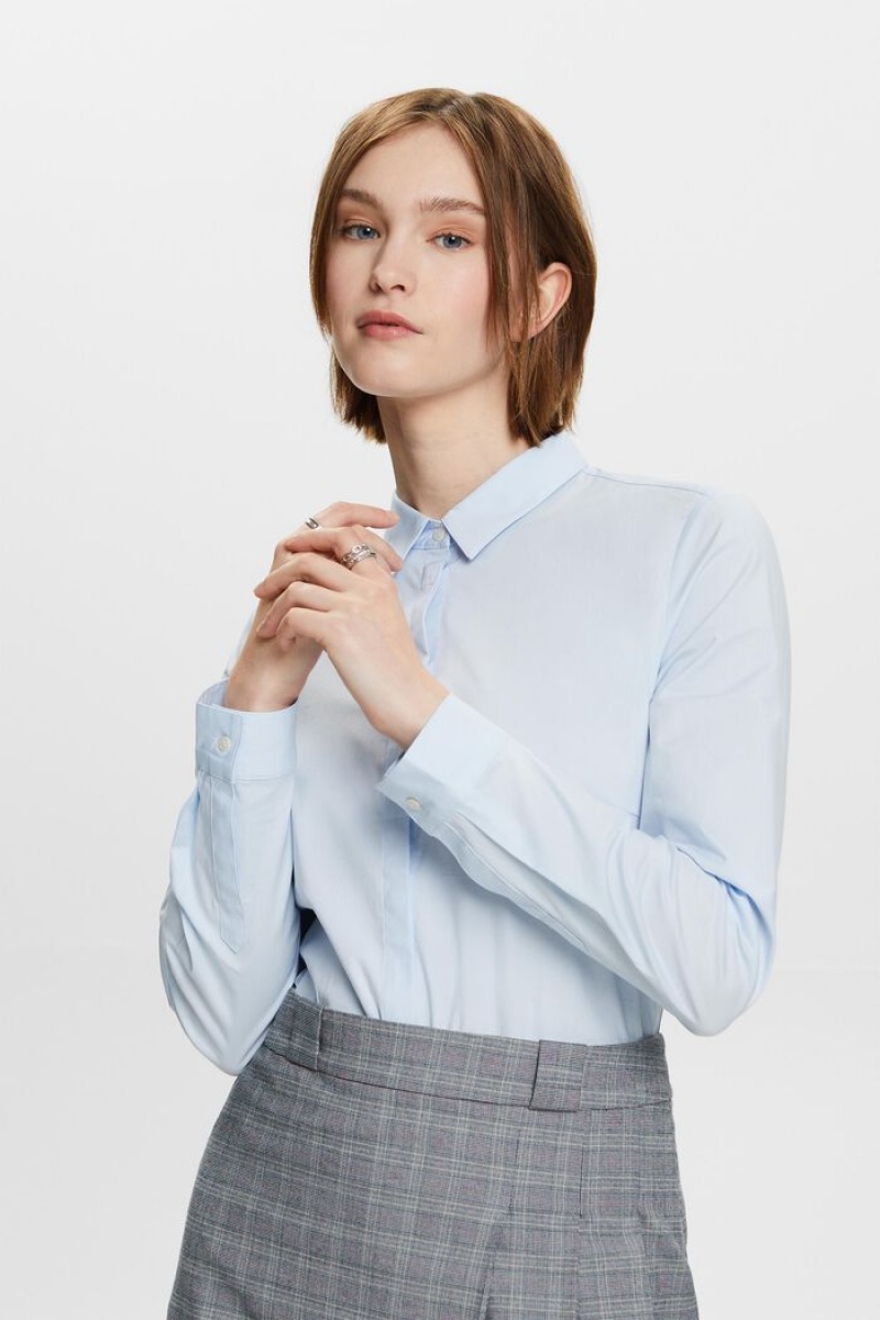 Dámské Blouses Esprit Long Sleeve Poplin Blankyt | IOM894651