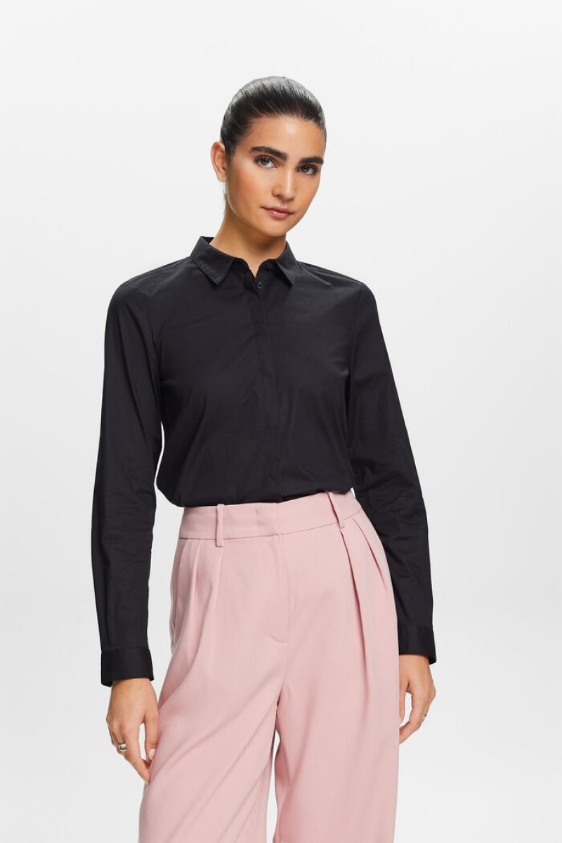 Dámské Blouses Esprit Long Sleeve Poplin Černé | MTE694782