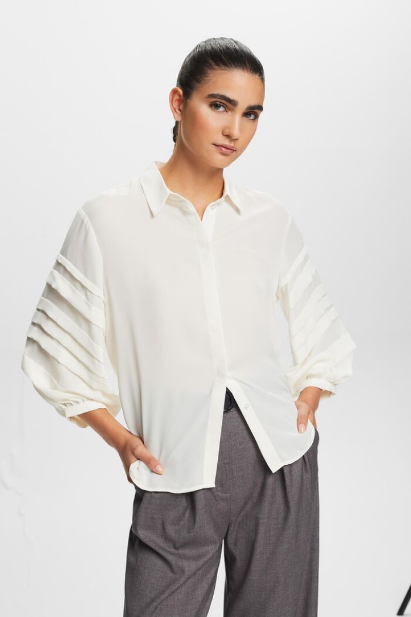 Dámské Blouses Esprit Plisovaný Bílé | XUF861054