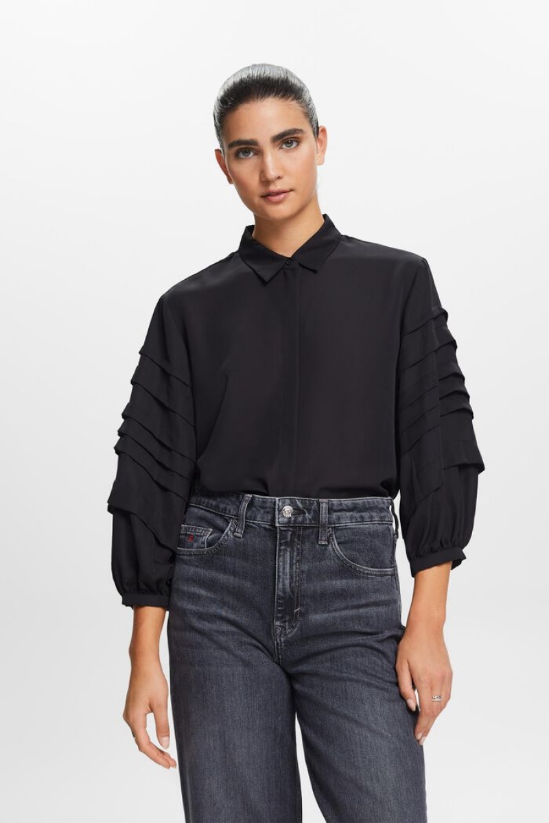 Dámské Blouses Esprit Plisovaný Černé | VJW265401