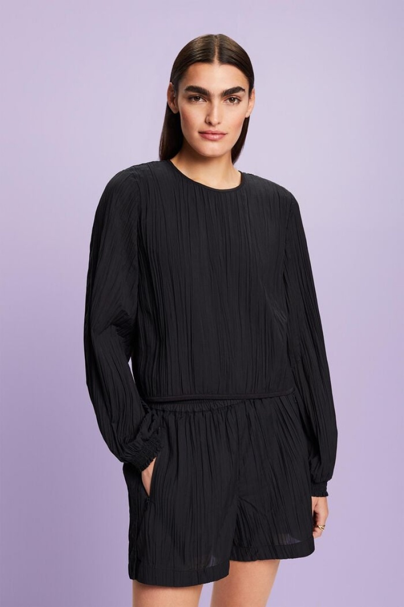 Dámské Blouses Esprit Plisse Long-sleeve Černé | BHG549186