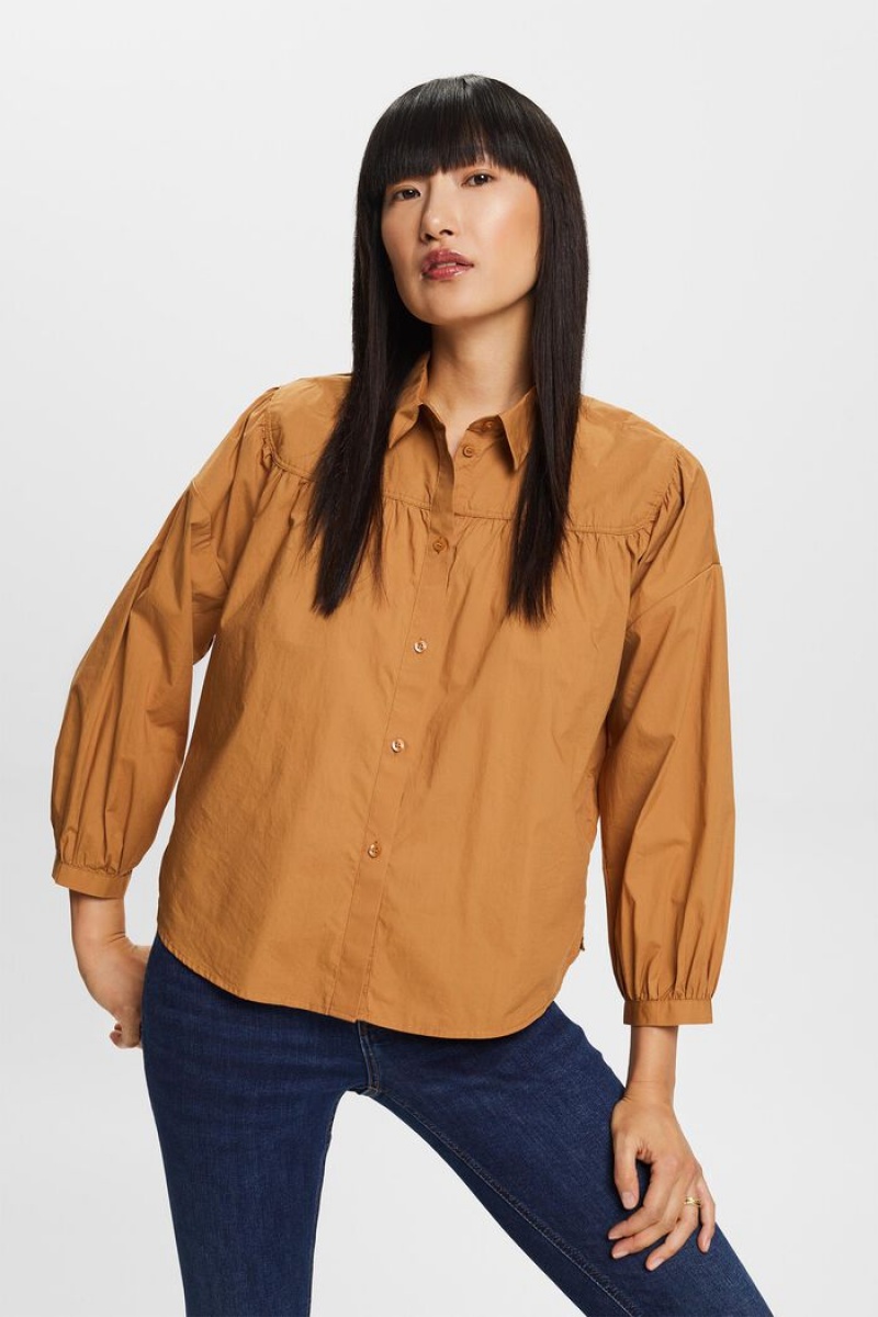 Dámské Blouses Esprit Poplin,100% Bavlněné Hnědé | VNX097345