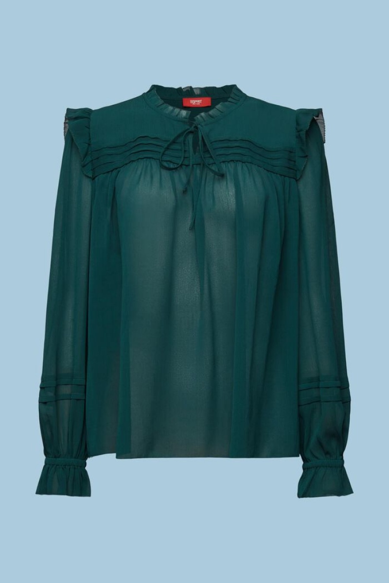 Dámské Blouses Esprit Ruffled Chiffon Tyrkysové Zelene | FOK451932