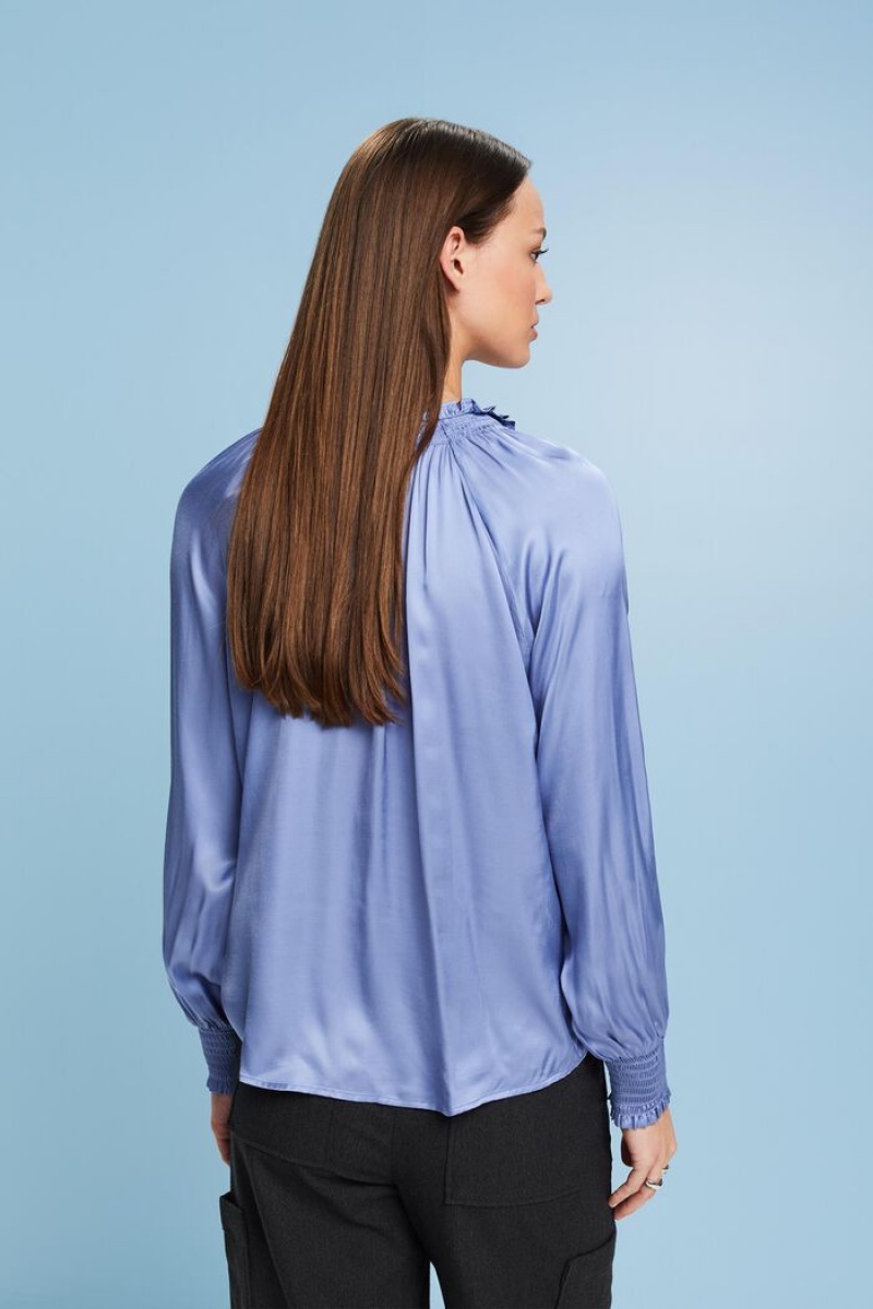 Dámské Blouses Esprit Smocked Satin V-neck Blankyt Levandule | EJT481502