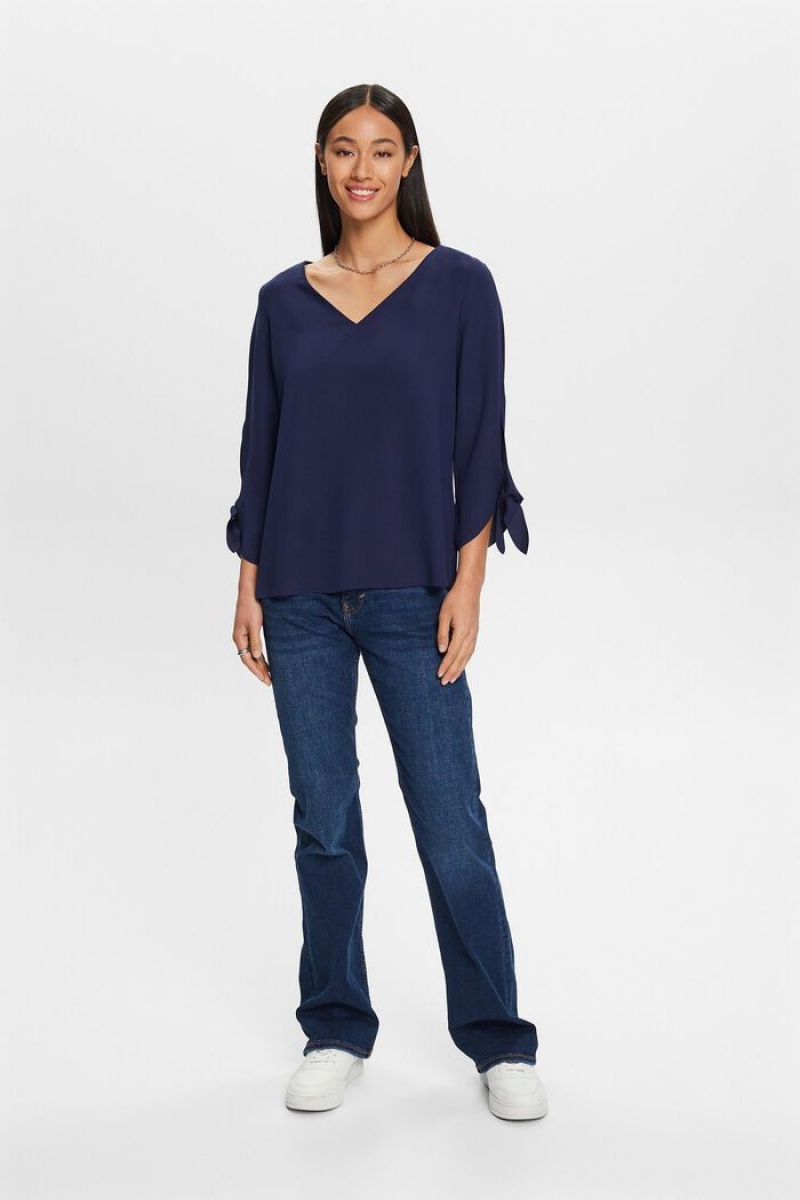 Dámské Blouses Esprit Stretch With Open Edges Tmavě Blankyt | DYN574926