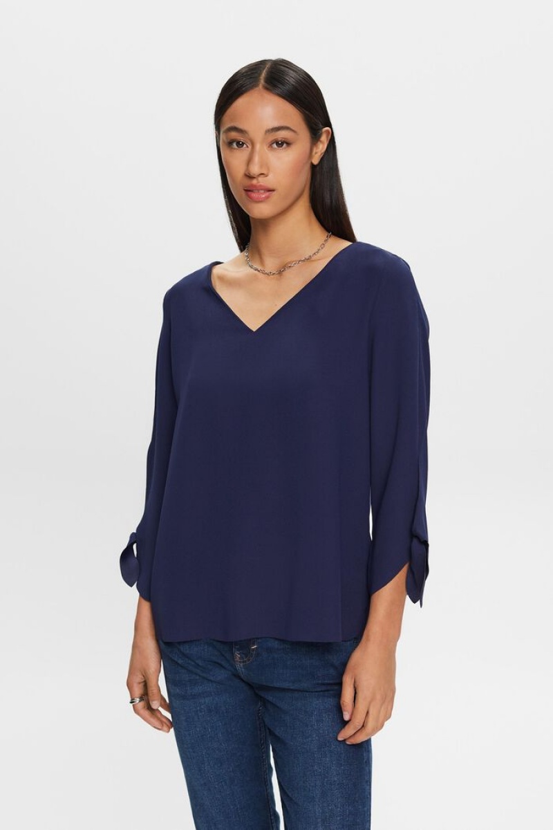 Dámské Blouses Esprit Stretch With Open Edges Tmavě Blankyt | DYN574926