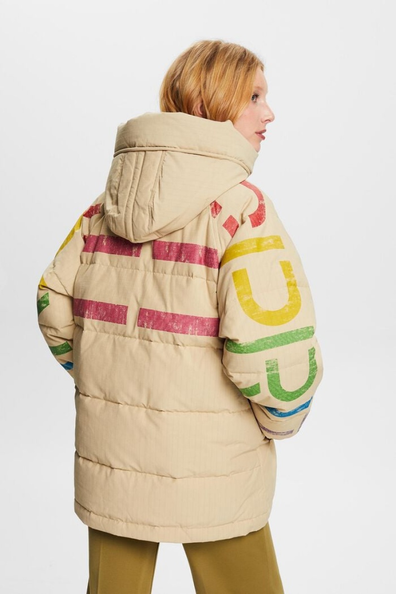 Dámské Bundy Esprit Logo Down Puffer Hnědé | MVE743602