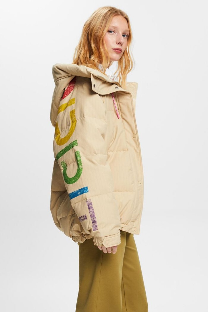 Dámské Bundy Esprit Logo Down Puffer Hnědé | MVE743602