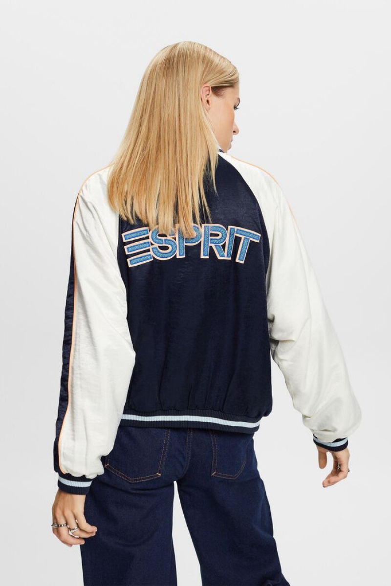 Dámské Bundy Esprit Logo Satin Bomber Tmavě Blankyt | CLF159783