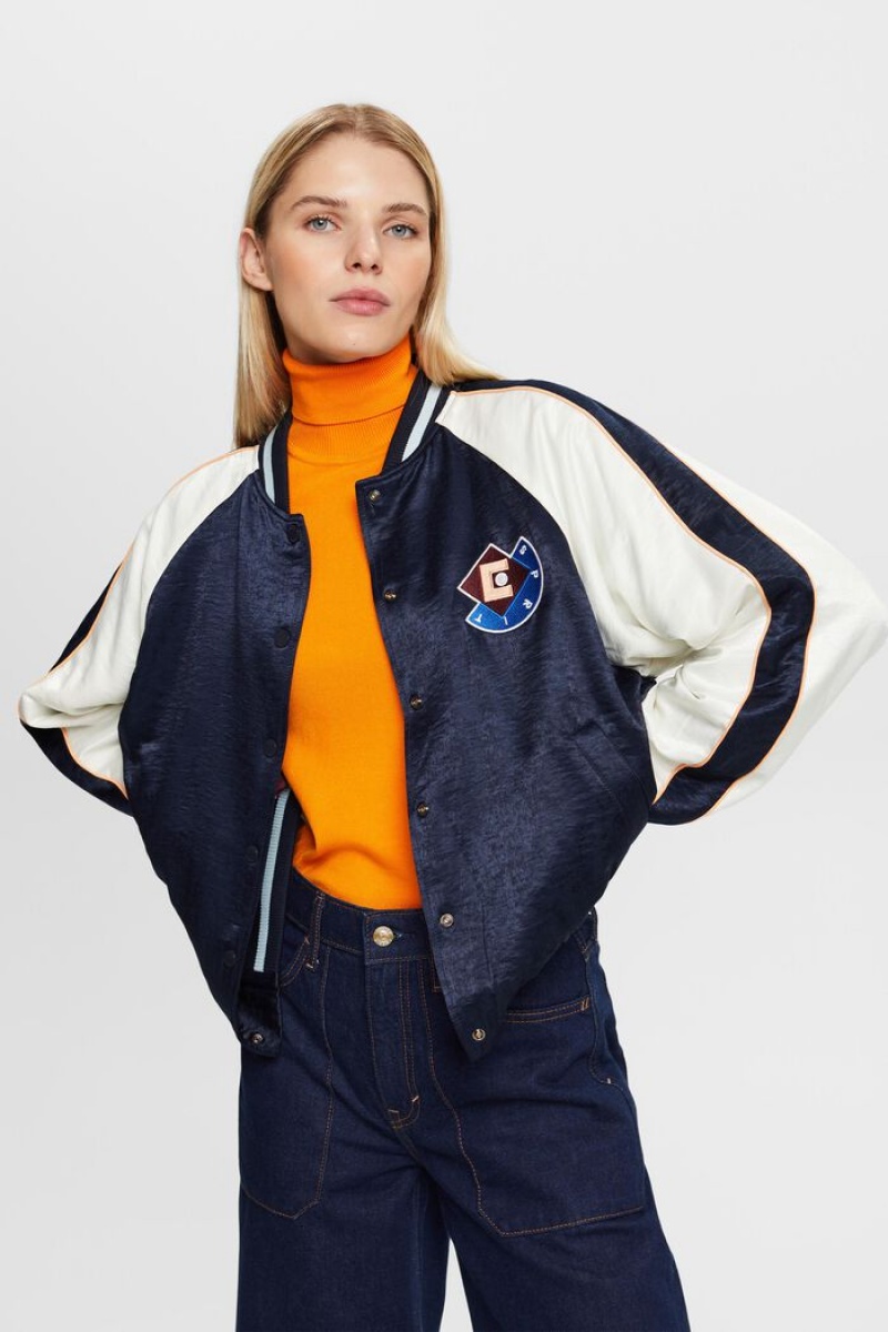 Dámské Bundy Esprit Logo Satin Bomber Tmavě Blankyt | CLF159783