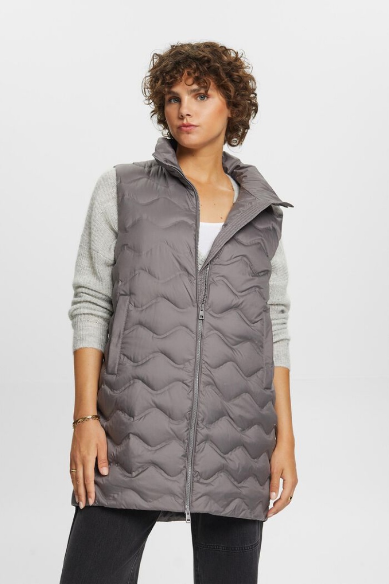 Dámské Bundy Esprit Longline Prošívaný Body Warmer Hnědé Šedé | PLC153087