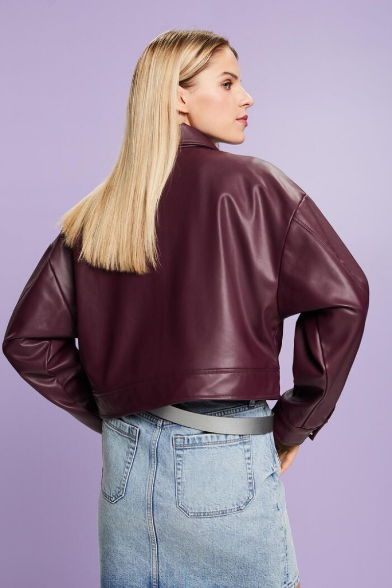 Dámské Bundy Esprit Oversized Faux Læder Blouson Vínové | OBJ396704