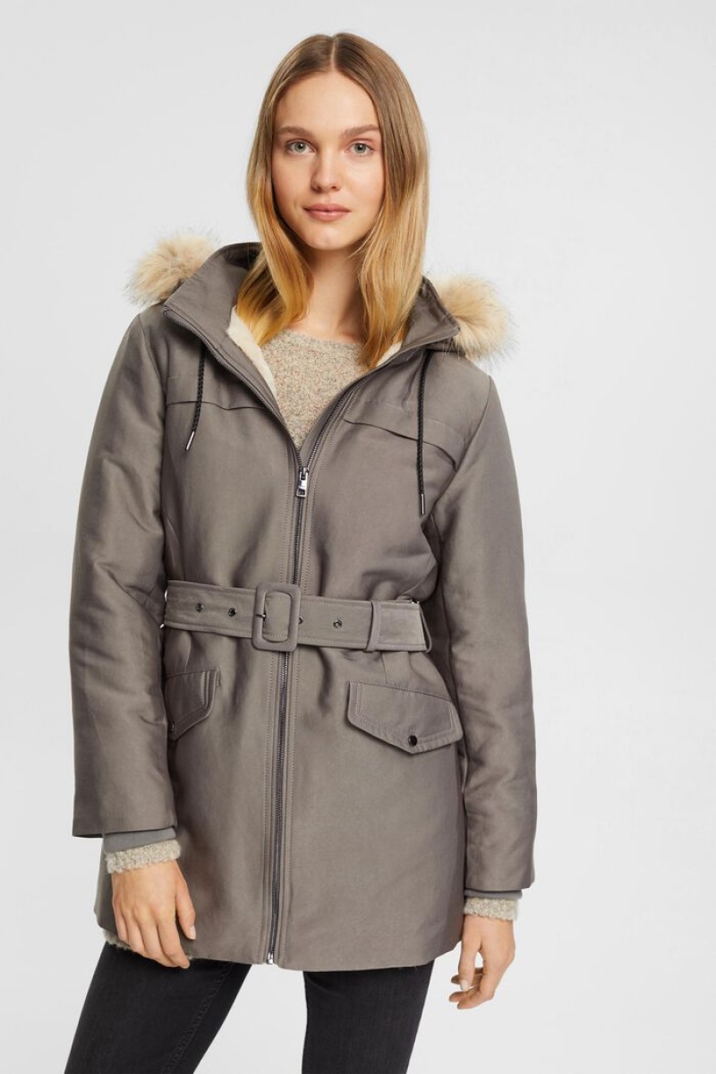 Dámské Bundy Esprit Parka With Faux Fur Hood Šedé | ANS345781