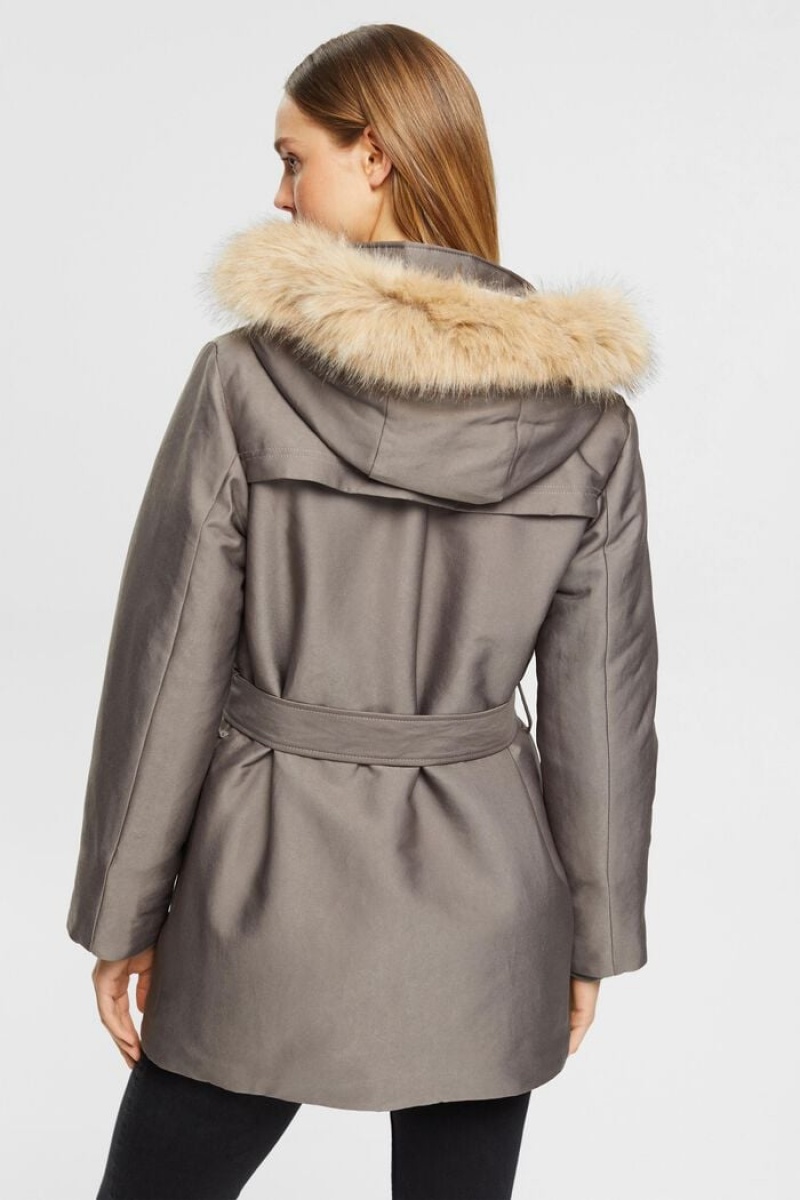 Dámské Bundy Esprit Parka With Faux Fur Hood Šedé | ANS345781