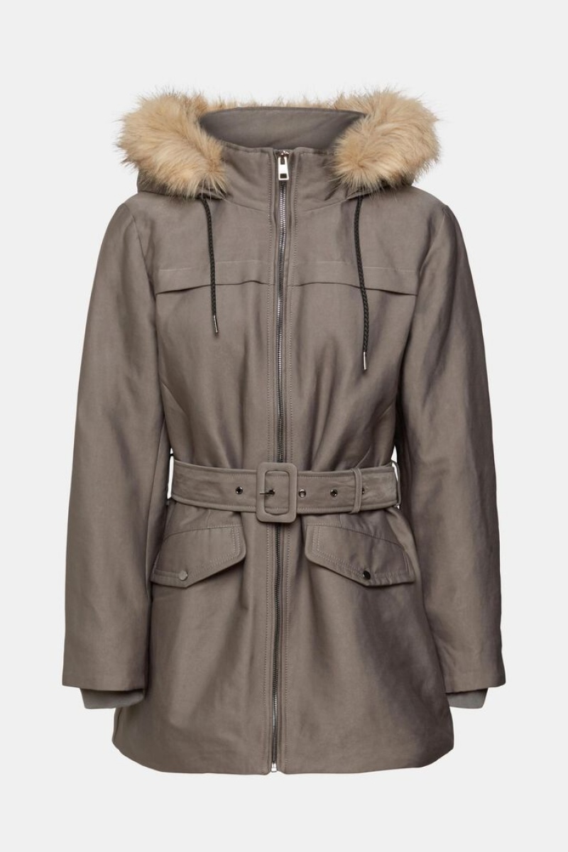 Dámské Bundy Esprit Parka With Faux Fur Hood Šedé | ANS345781