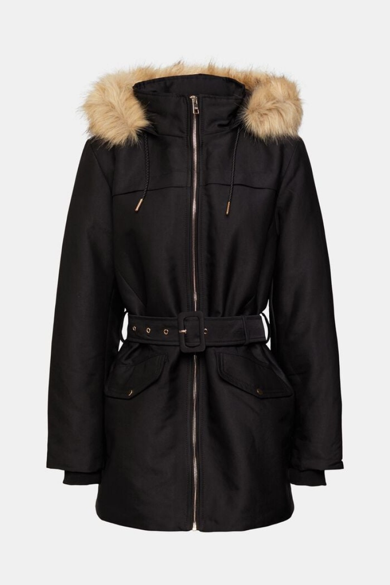 Dámské Bundy Esprit Parka With Faux Fur Hood Černé | IUJ703125