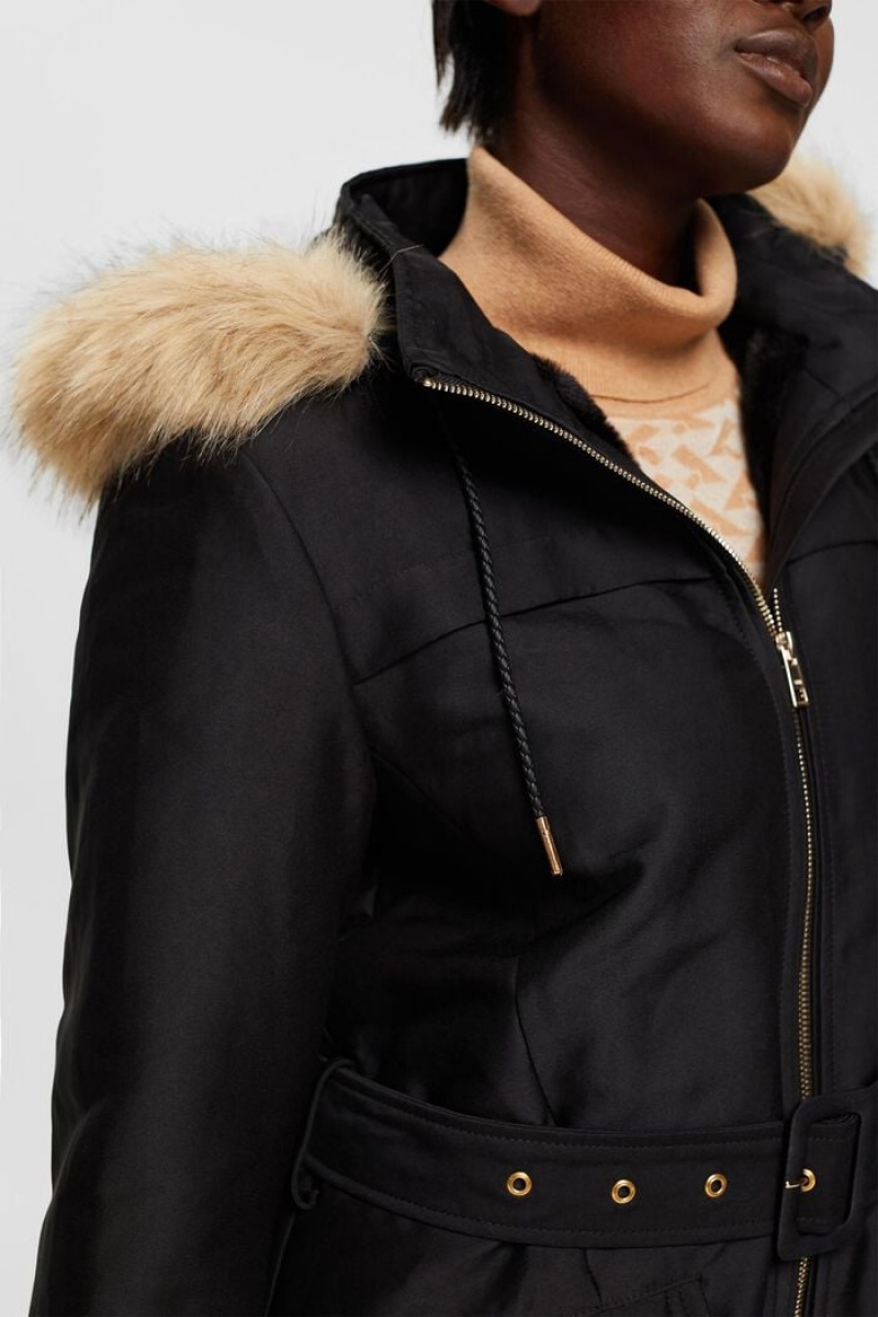 Dámské Bundy Esprit Parka With Faux Fur Hood Černé | IUJ703125