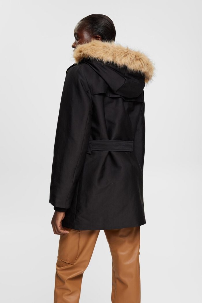 Dámské Bundy Esprit Parka With Faux Fur Hood Černé | IUJ703125