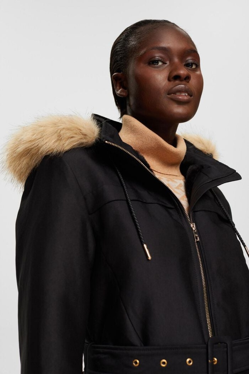 Dámské Bundy Esprit Parka With Faux Fur Hood Černé | IUJ703125