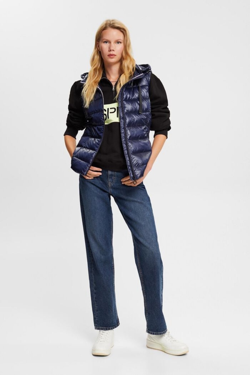 Dámské Bundy Esprit Prošívaný Body Warmer With Detachable Hood Tmavě Blankyt | INT016932