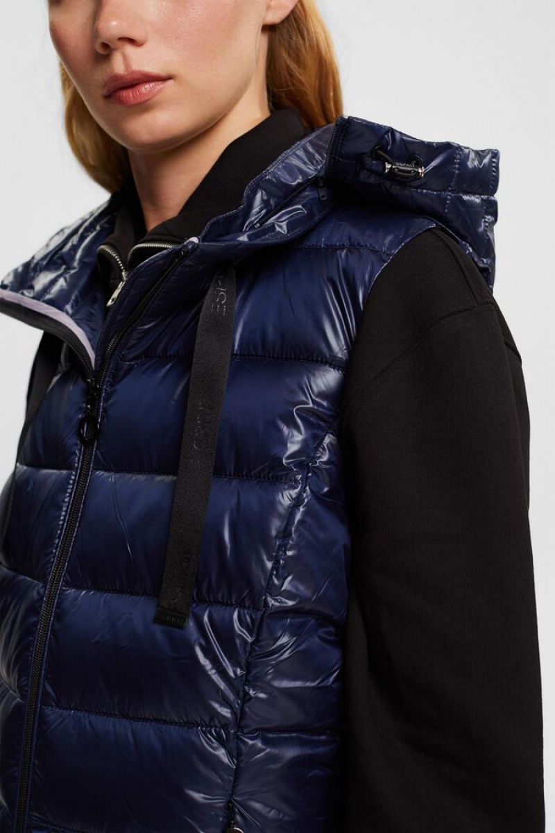 Dámské Bundy Esprit Prošívaný Body Warmer With Detachable Hood Tmavě Blankyt | INT016932