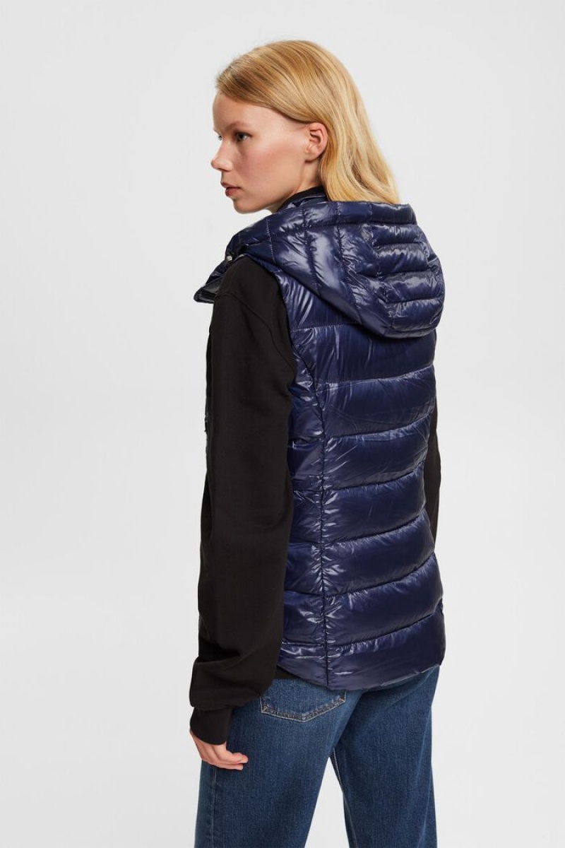 Dámské Bundy Esprit Prošívaný Body Warmer With Detachable Hood Tmavě Blankyt | INT016932