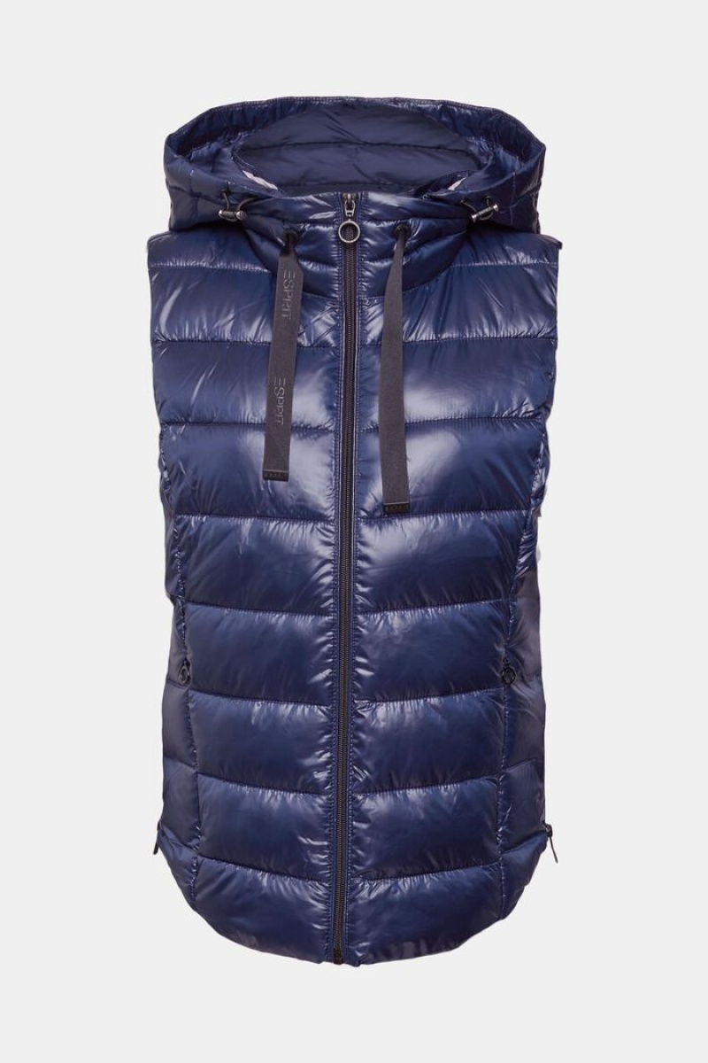 Dámské Bundy Esprit Prošívaný Body Warmer With Detachable Hood Tmavě Blankyt | INT016932