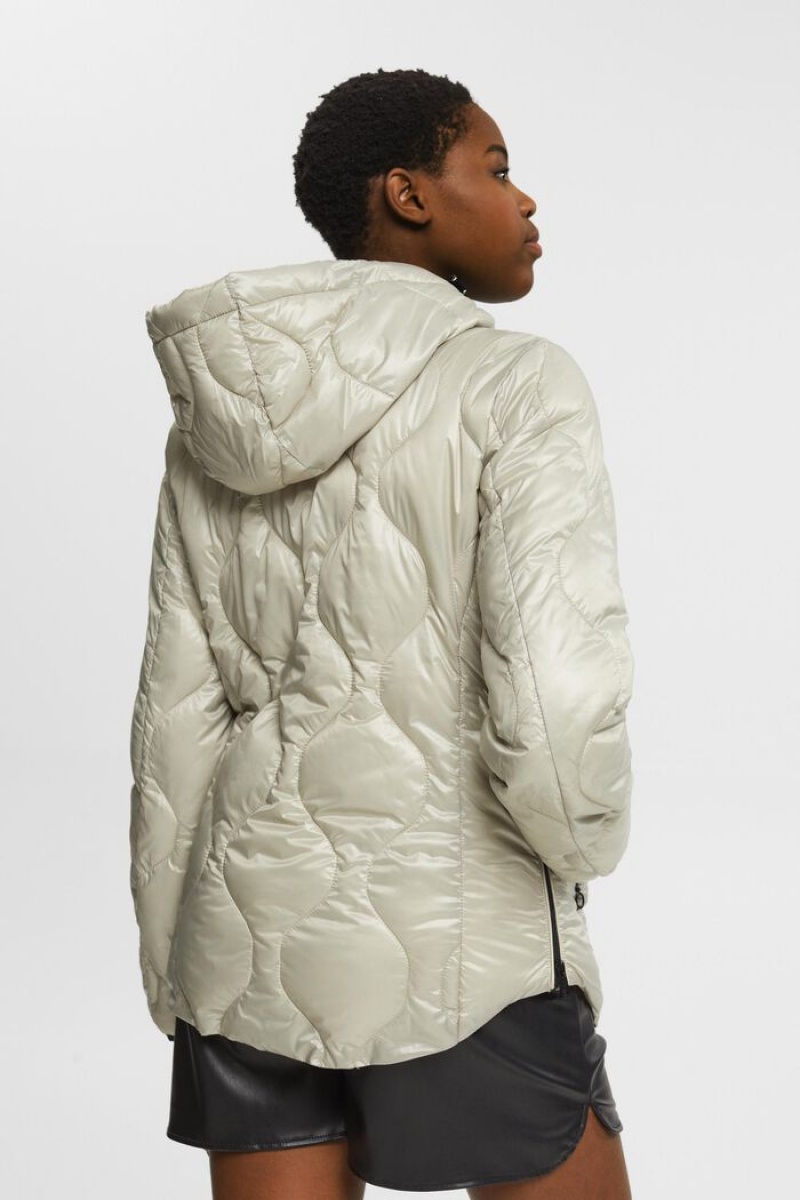 Dámské Bundy Esprit Prošívaný Puffer With A Hood Zelene | JOY765028