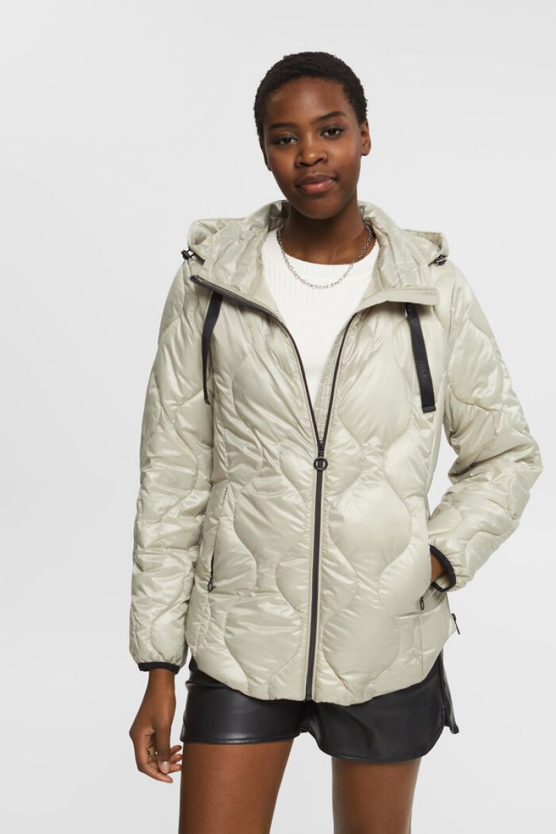 Dámské Bundy Esprit Prošívaný Puffer With A Hood Zelene | JOY765028