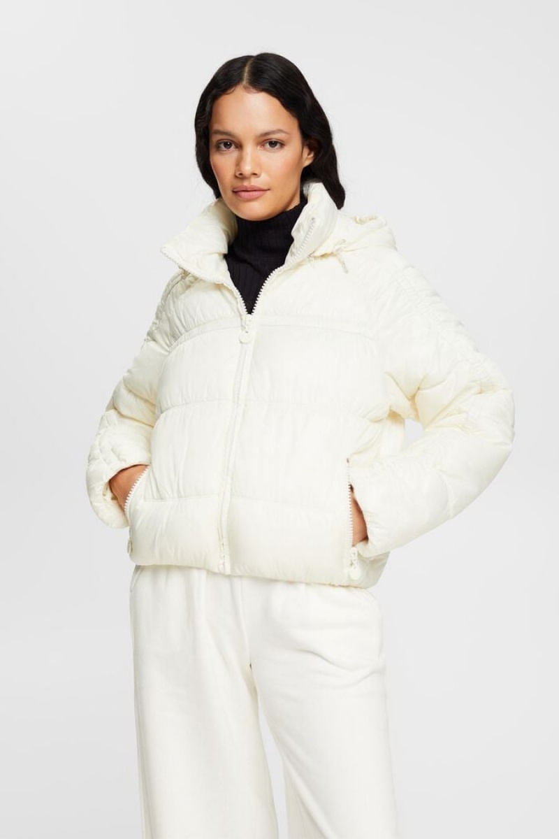 Dámské Bundy Esprit Prošívaný With Detachable Hood Bílé | RLV123760