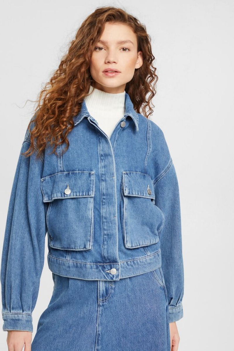 Dámské Bundy Esprit Puff Sleeve Denim Blankyt | QKE150749