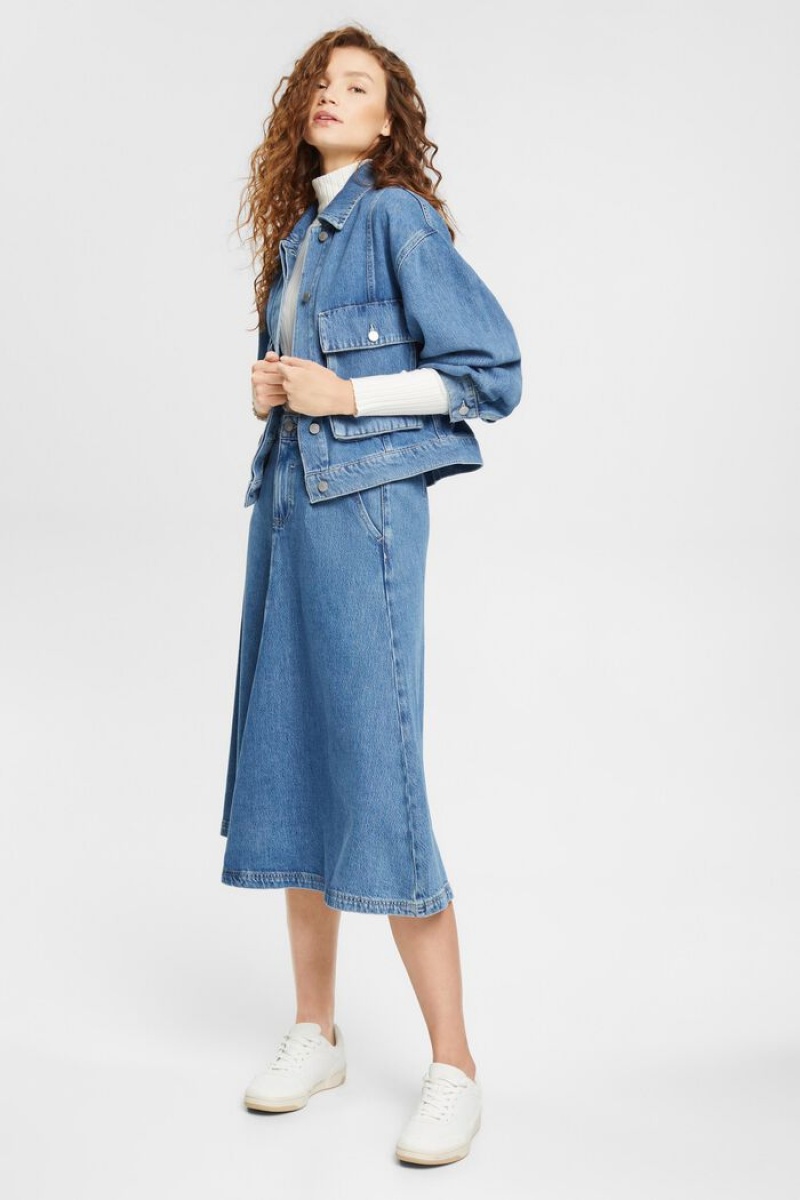 Dámské Bundy Esprit Puff Sleeve Denim Blankyt | QKE150749