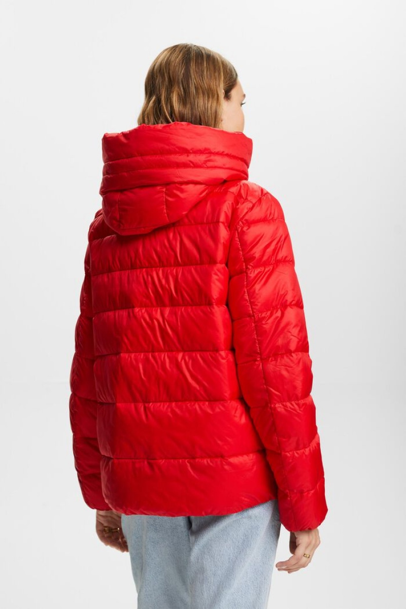 Dámské Bundy Esprit Recycled: Puffer With A Hood Červené | QNG423859