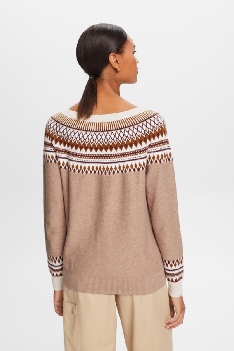 Dámské Jumpers Esprit Bavlněné Jacquard Světle Šedé Hnědé | LMI296380