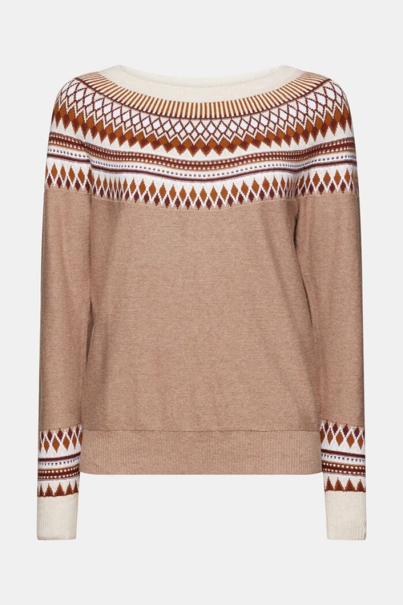 Dámské Jumpers Esprit Bavlněné Jacquard Světle Šedé Hnědé | LMI296380