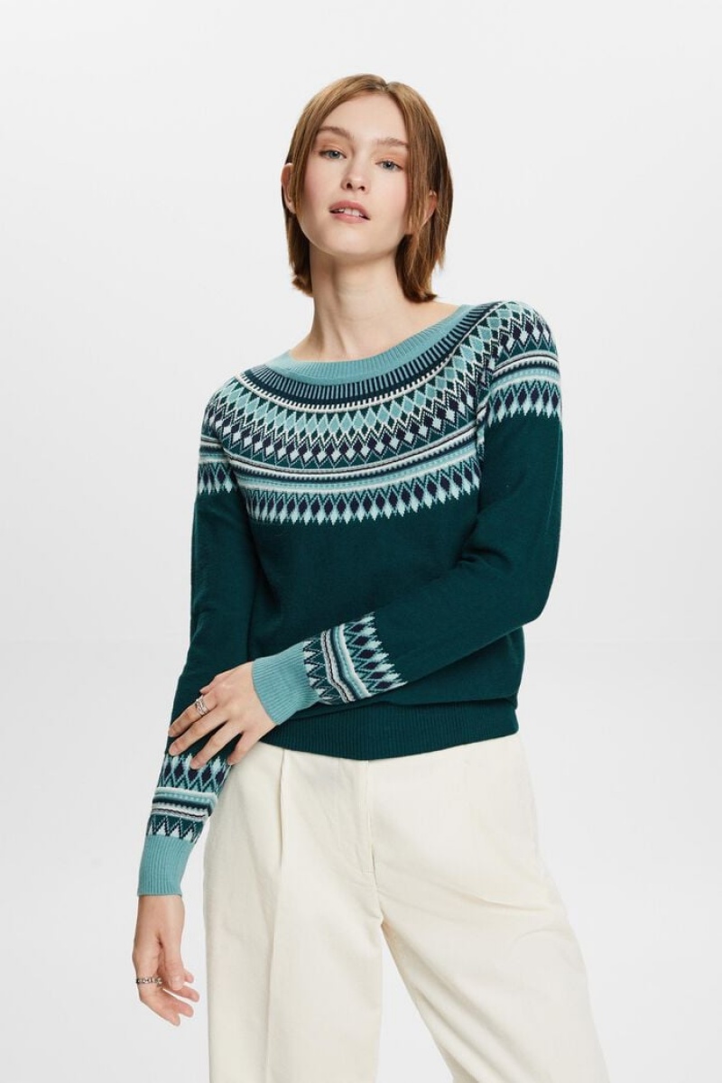 Dámské Jumpers Esprit Bavlněné Jacquard Tyrkysové Zelene | TQY234815