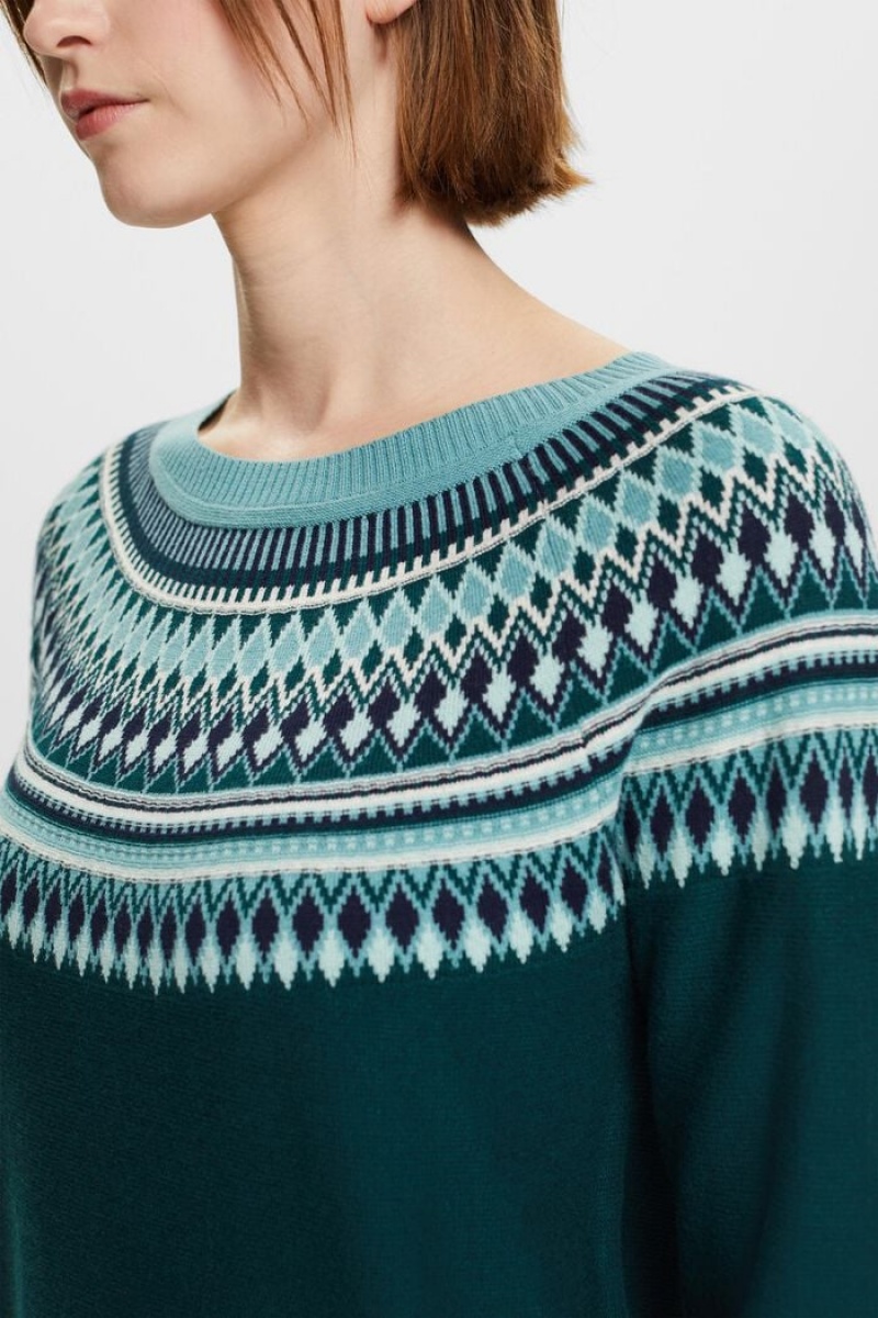 Dámské Jumpers Esprit Bavlněné Jacquard Tyrkysové Zelene | TQY234815