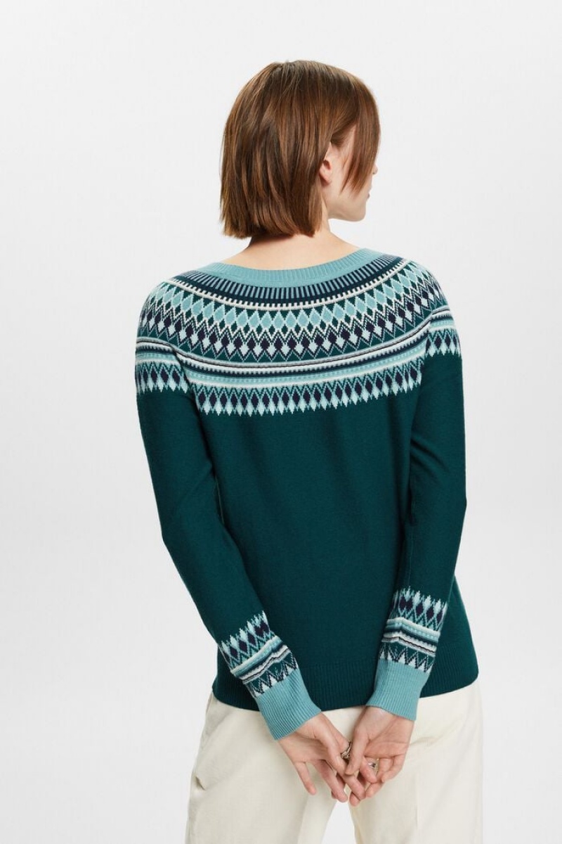 Dámské Jumpers Esprit Bavlněné Jacquard Tyrkysové Zelene | TQY234815