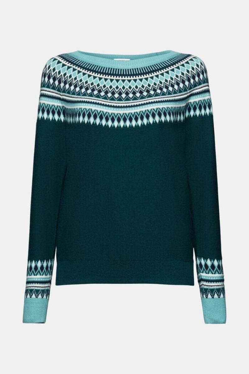 Dámské Jumpers Esprit Bavlněné Jacquard Tyrkysové Zelene | TQY234815